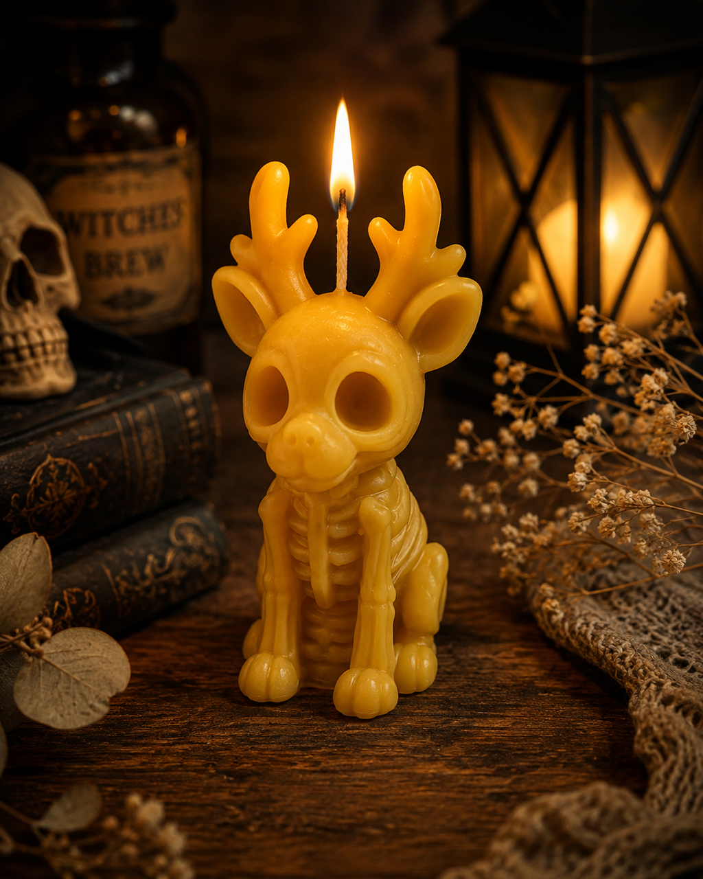 Skeleton Reindeer Beeswax Candle