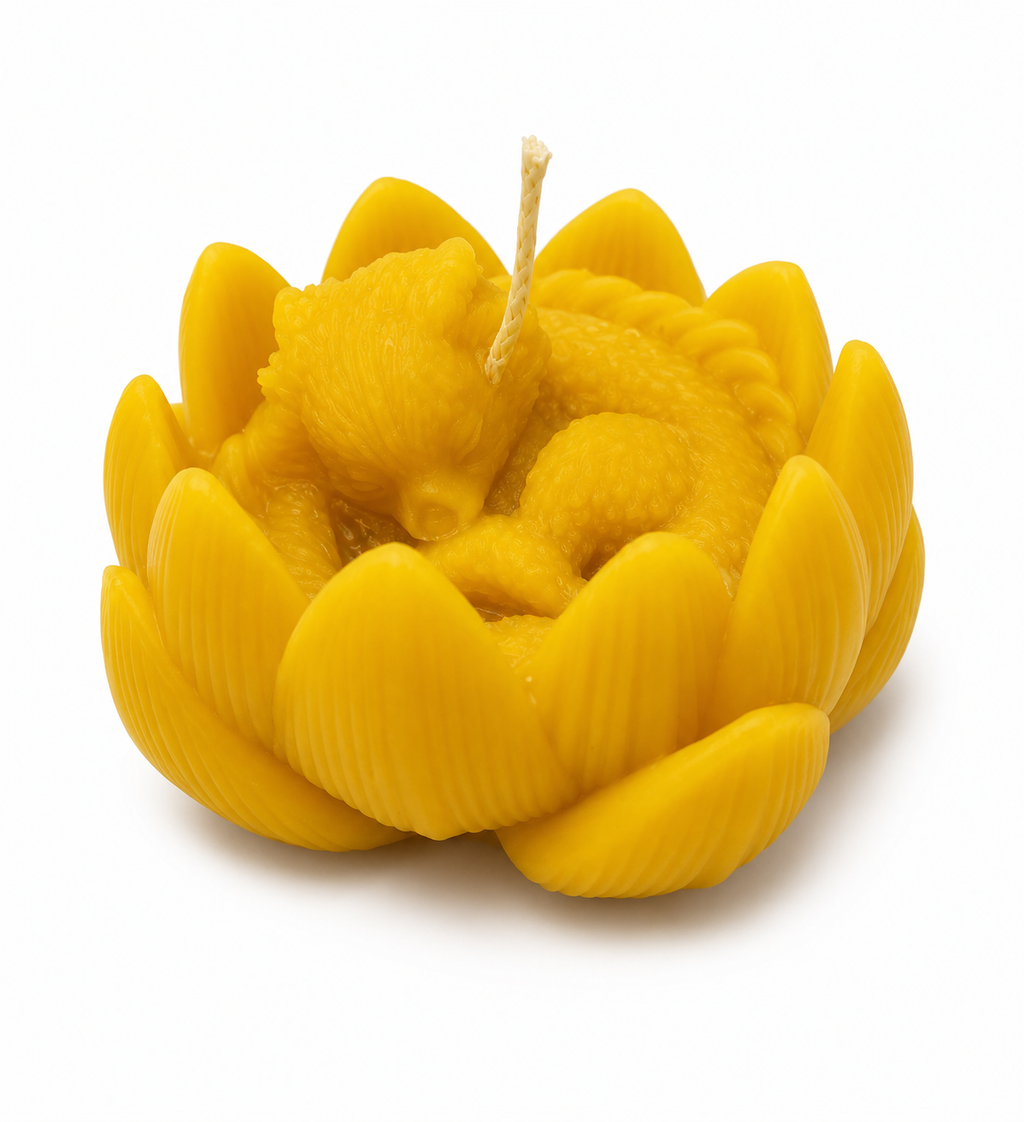 Baby Dragon in Lotus Beeswax Candle