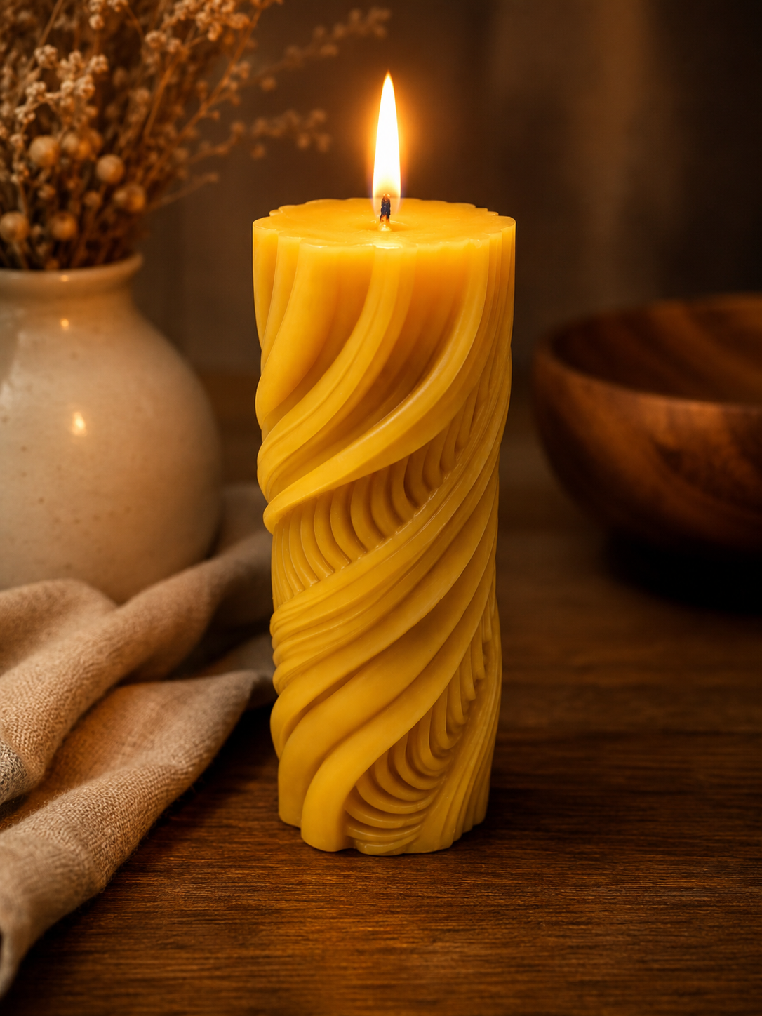 Twisted Pillar Beeswax Candle
