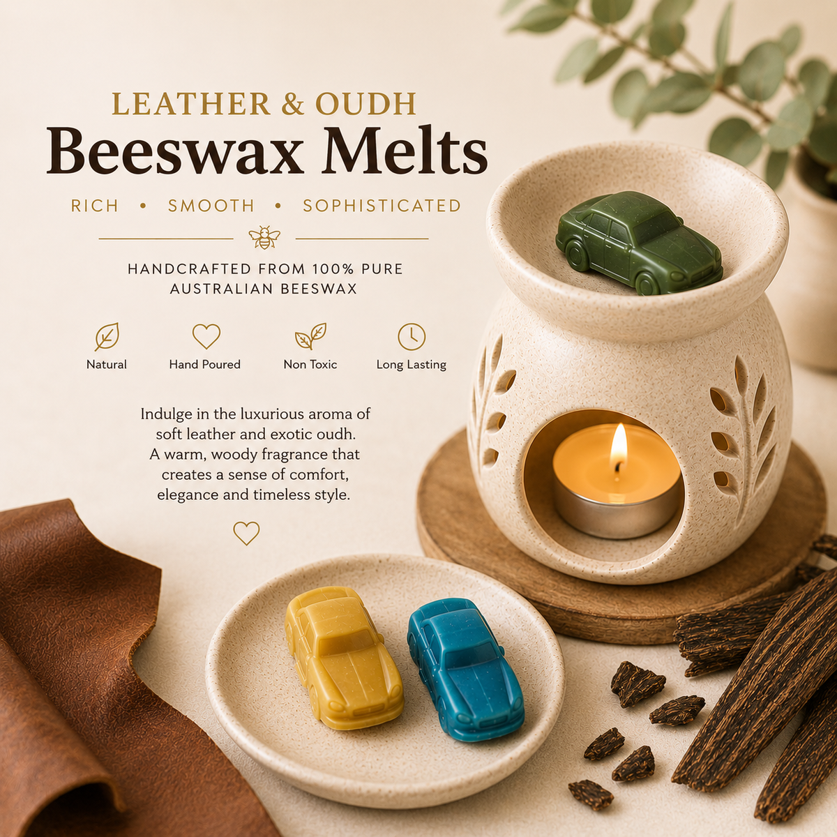 Leather &amp; Oudh Beeswax Melts