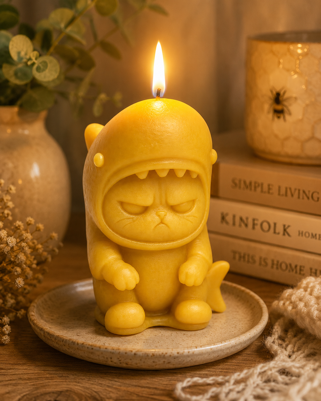 Cat in Shark Costume Beeswax Candle