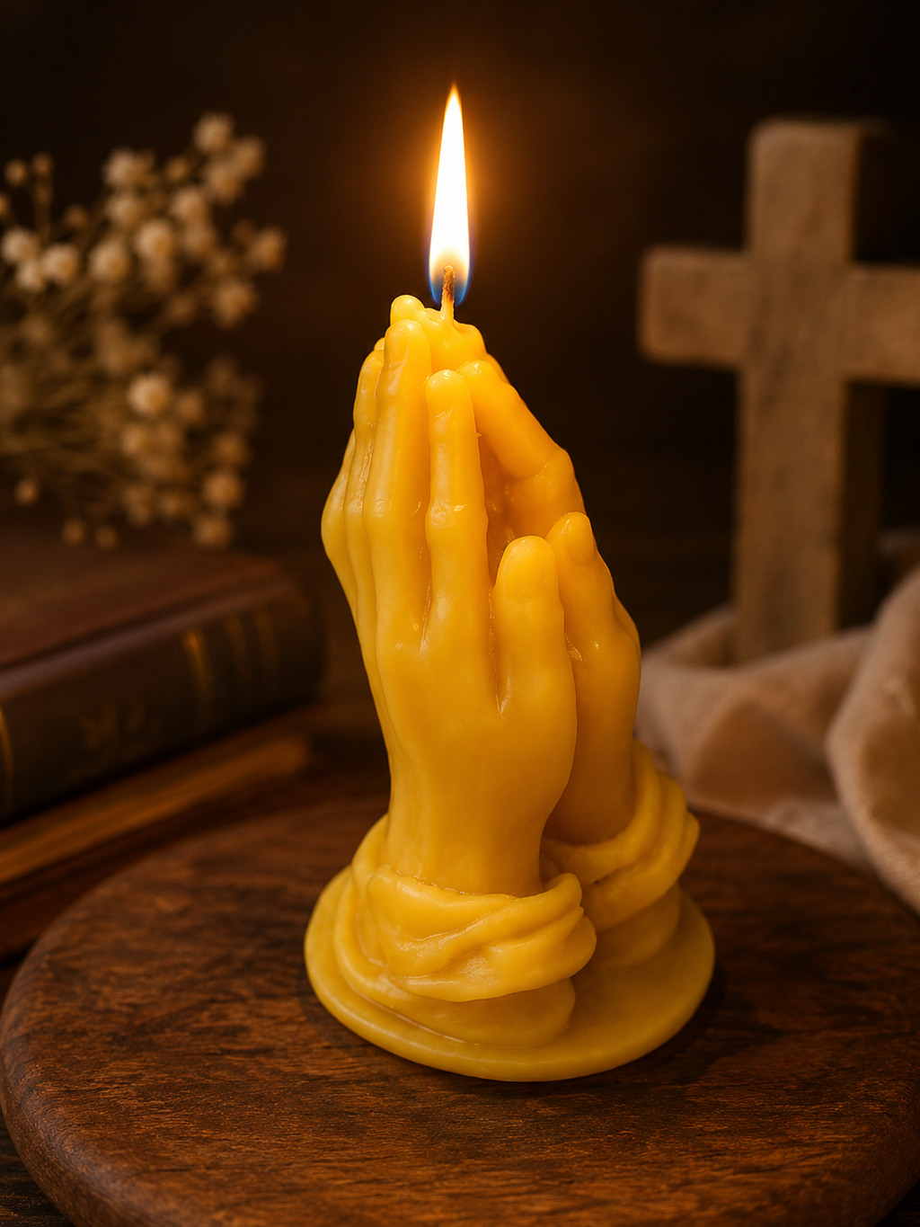 Praying Hands Pure Beeswax Candle