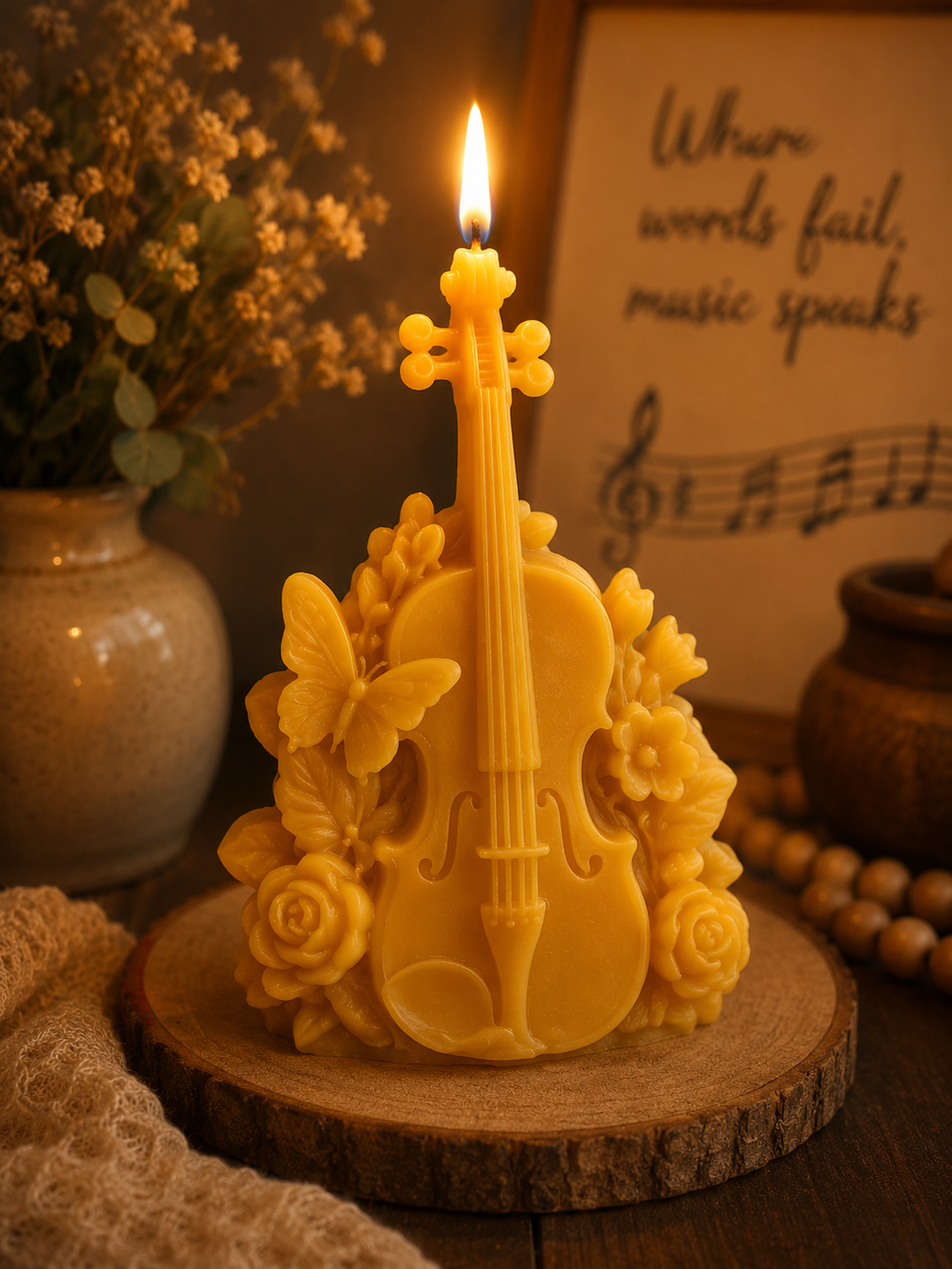 Violin Pure Beeswax Candle