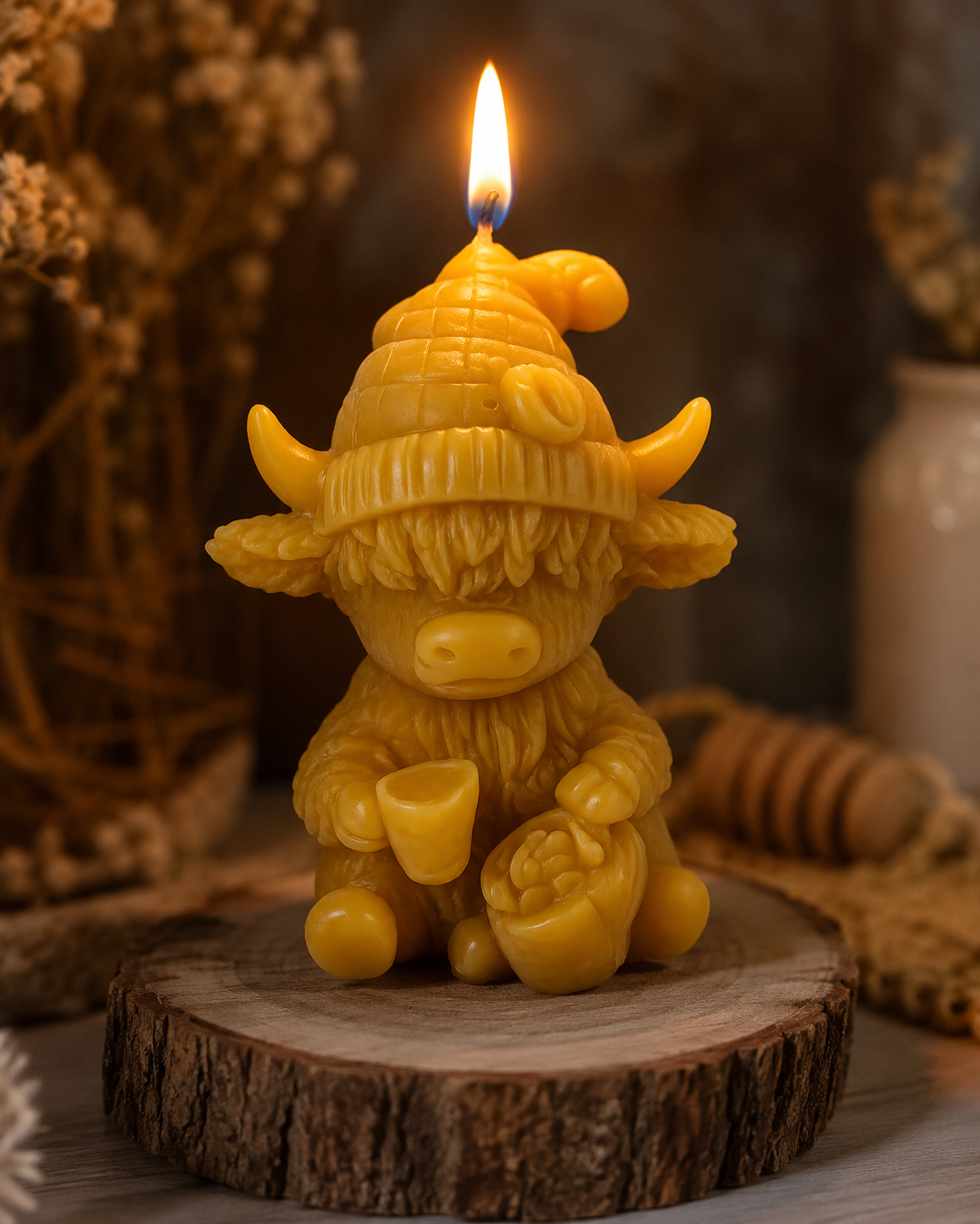 Highland Cow Beeswax Candle