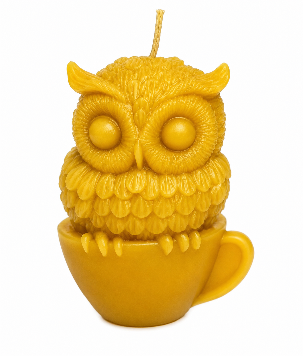 Owl in Teacup Beeswax Candle