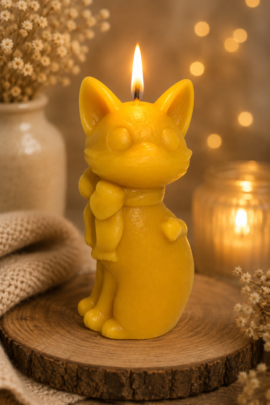 Cat with Bow Collar Beeswax Candle