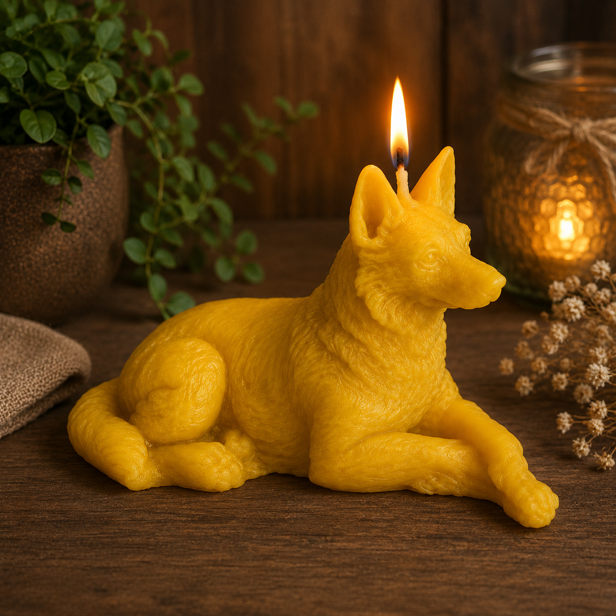 German Shepherd Beeswax Candle
