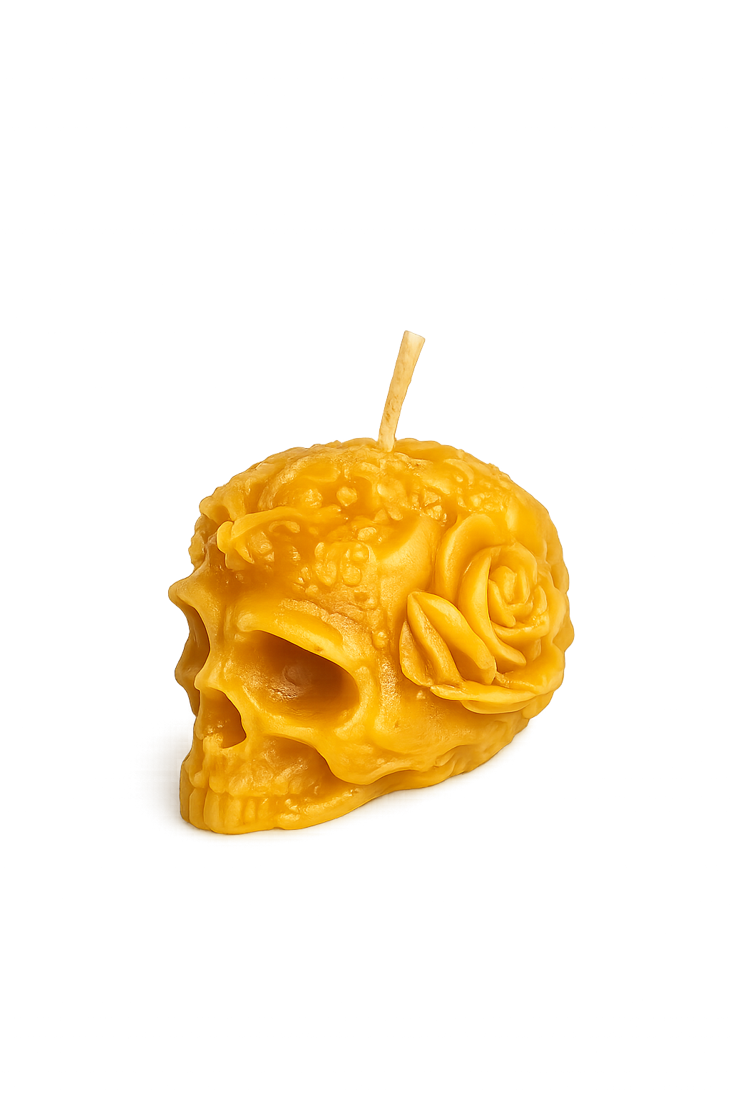 Skull with Rose Beeswax Candle