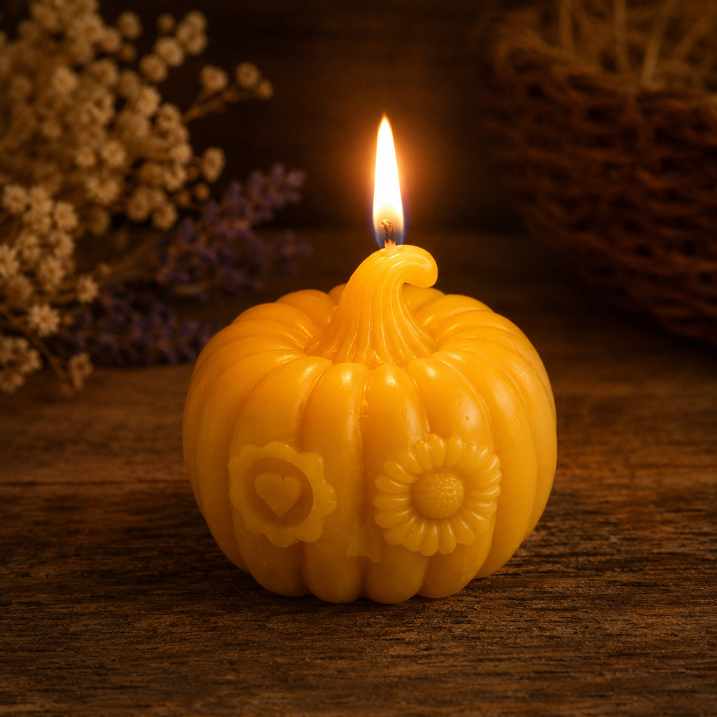 Floral Pumpkin Beeswax Candle