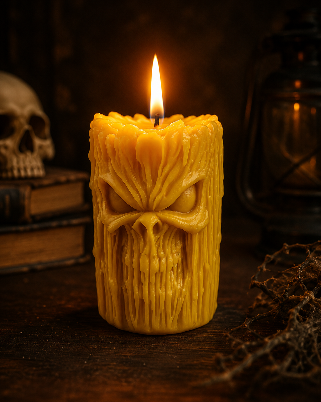 Haunted Skull Stump Beeswax Candle