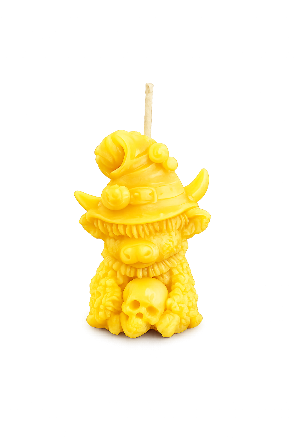 Highland Cow sitting with skull Halloween Beeswax Candle