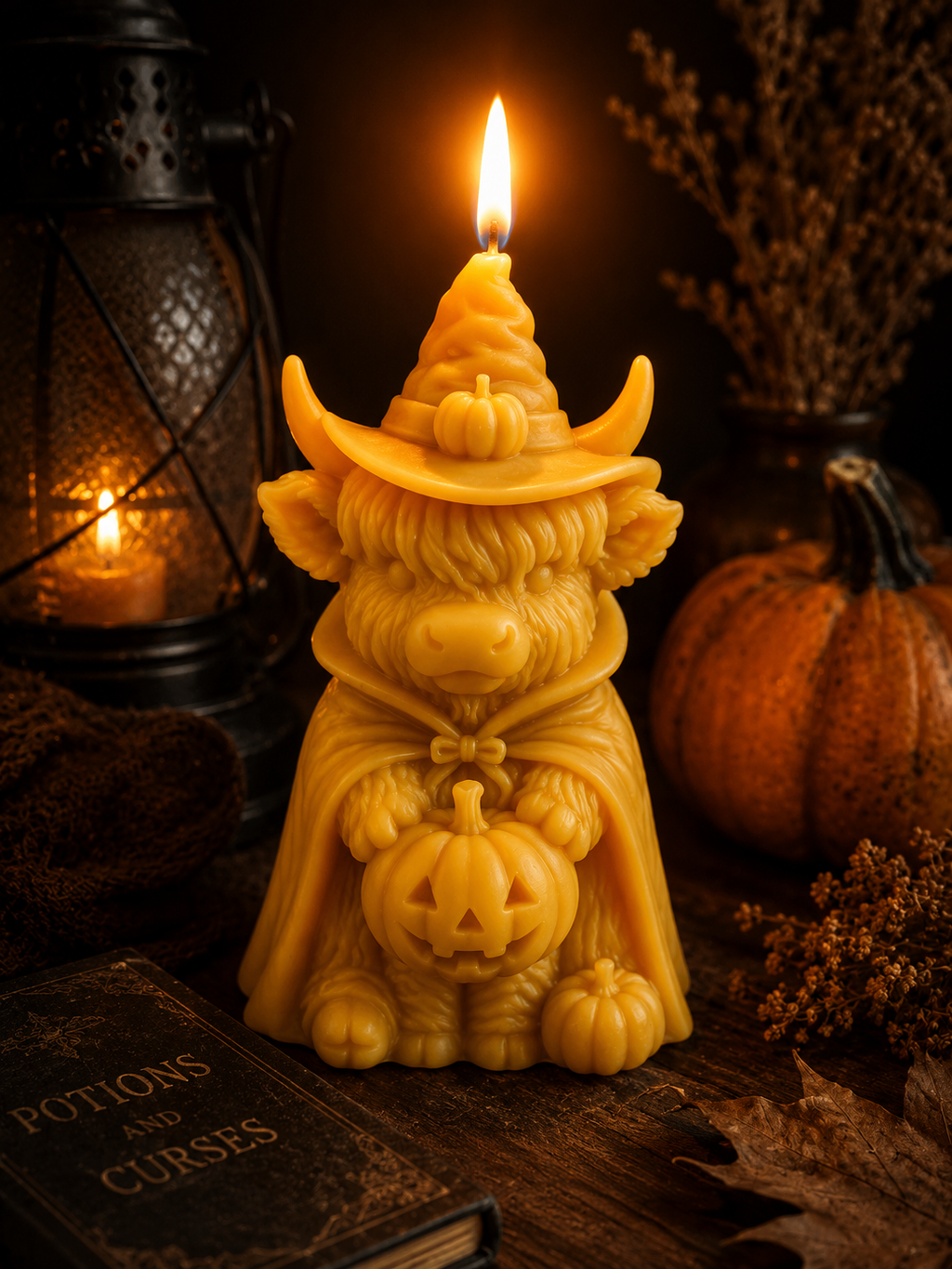 Highland Cow Witch Beeswax Candle