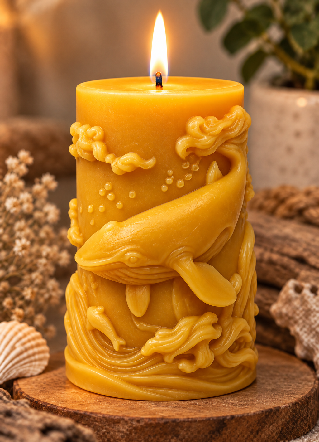 Whale Ocean Wave Beeswax Candle