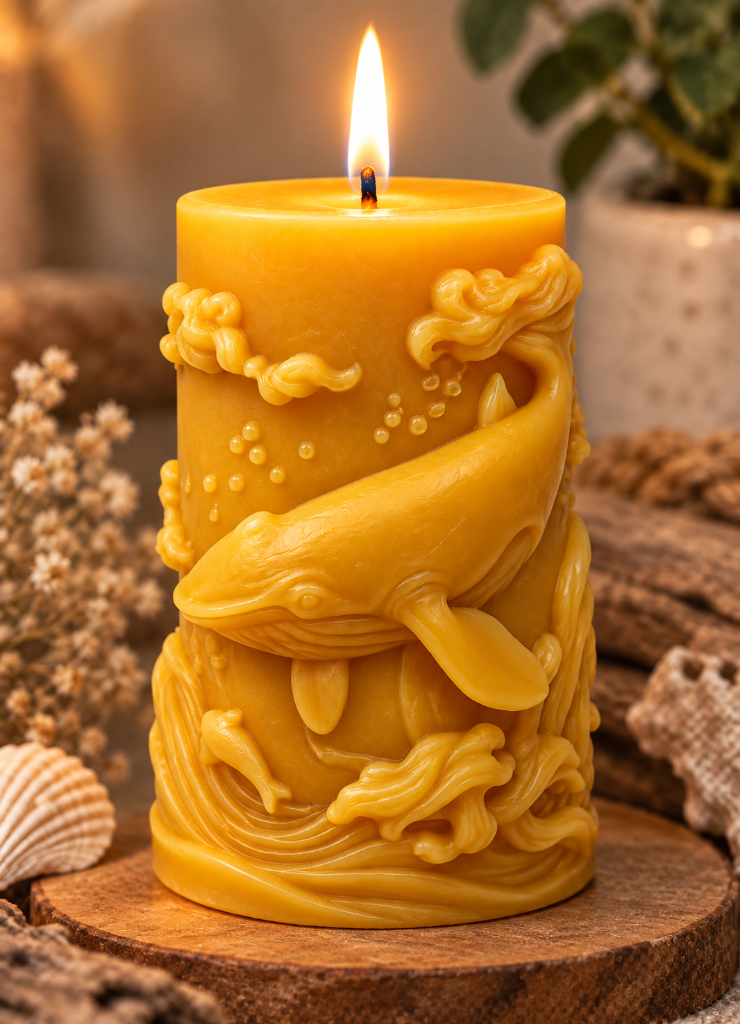 Whale Ocean Wave Beeswax Candle